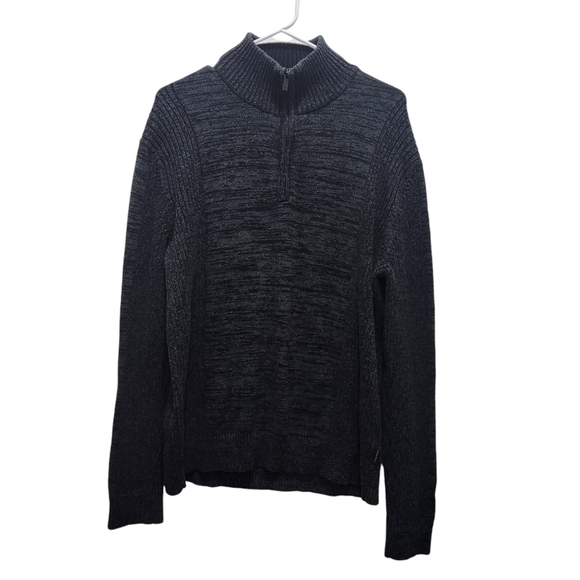Calvin Klein Men's L 1/4 Zip Mock Turtle Neck Heathered Gray Cotton Sweater Y2K - Picture 1 of 6